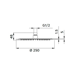 Disegno tecnico: soffione t.b.t. con dimensioni.