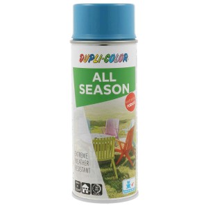 Vernice spray azzurra All Season di Dupli-Color per interni ed esterni.