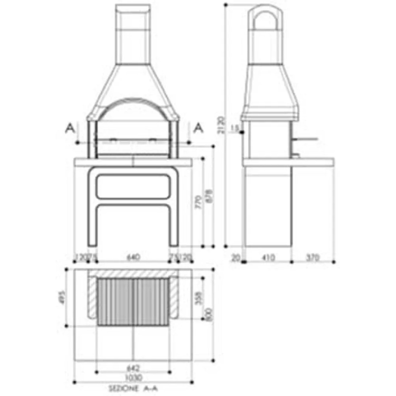 Barbecue in muratura Adige legna e carbonella piano lavoro 103x80 cm_5