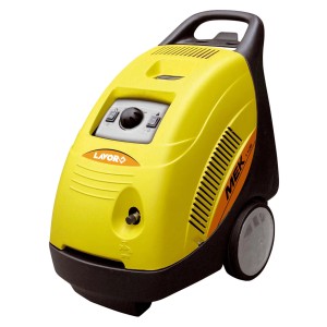 Idropulitrice gialla t.b.t. con ruote e maniglia nera.