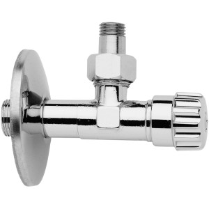 Valvola angolare cromata per cassette WC, per la regolazione dell'acqua.