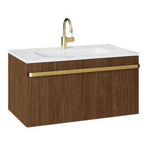 Mobile bagno Randal Loa 80 cm in noce con lavabo e maniglia dorata.
