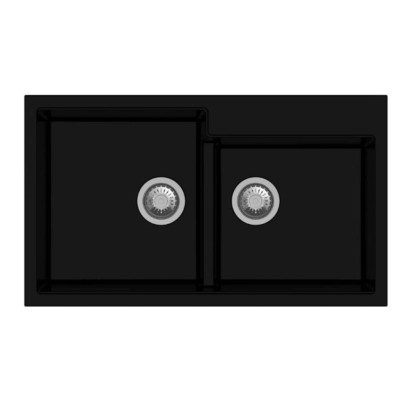 Lavello da incasso in quarzo 2 vasche 86x50 cm nero