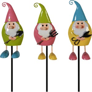 Paletto da giardino nano, set da 3 pezzi, decorazione da giardino colorata in metallo per aiuole e fioriere.