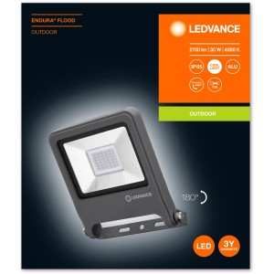 Faro LED da esterno Ledvance Endura Flood, 30W, 4000K, grigio scuro. Proiettore per esterni.