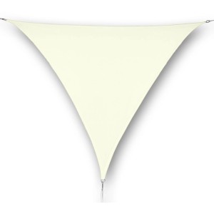 Vela ombreggiante triangolare color crema per ombra in giardino o in terrazza.