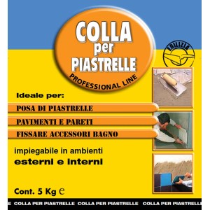 Confezione di colla per piastrelle t.b.t. per lavori di piastrellatura.