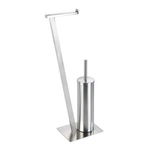 WENKO Set scopino WC Lirio, acciaio inox opaco, con porta carta igienica.