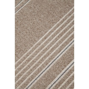 Tappeto moderno con motivo a righe beige e bianco.