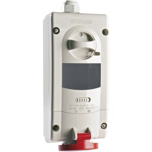 Quadro di distribuzione CEE t.b.t., montaggio superficiale, bianco con spina rossa.