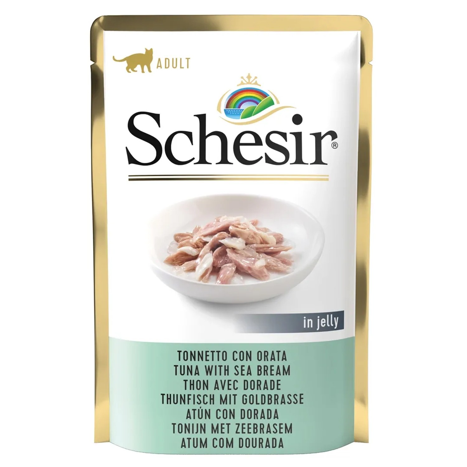 Schesir alimento umido per gatti tonno con orata, busta da 85g.