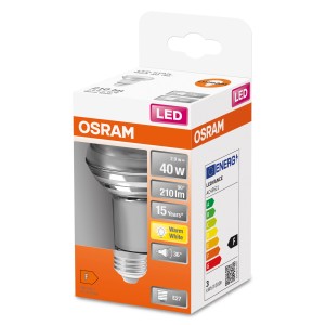 Lampadina LED E27 Osram nella confezione. 40W, luce bianca calda.