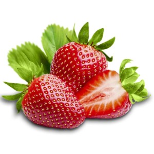 Fragole fresche con foglie, una tagliata a metà. Pianta di fragole rossa e dolce per il giardino.