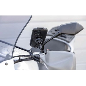 Supporto smartphone fissato allo specchietto della moto. Accessori per cellulari.