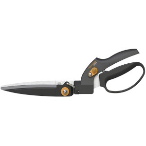 Cesoie per bordi Fiskars GS41 Light con manico nero e lame argentate.