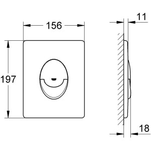 Grohe QuickFix Comando WC Start, cromo opaco, con misure per l'installazione.