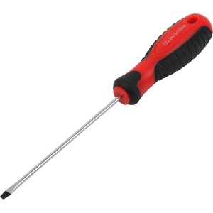 Cacciavite a taglio (3,5 mm x 100 mm) con manico rosso e nero per avvitare.