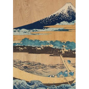 Quadri: Xilografia giapponese con il Monte Fuji e barca su legno