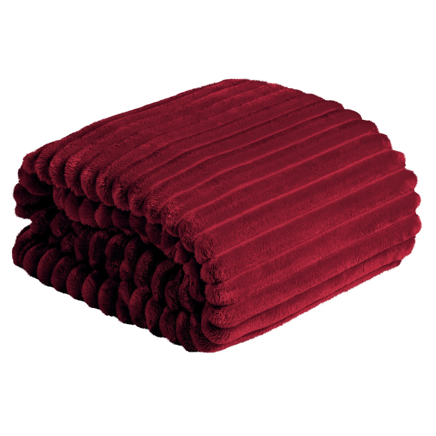 Coperta t.b.t. bordeaux con texture a coste, piegata.