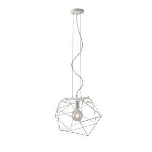 Lampada a sospensione bianca Luce Design Abraxas con struttura a gabbia e attacco E27.