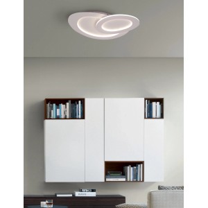 Plafoniera LED t.b.t. moderna con design curvo per montaggio a soffitto.