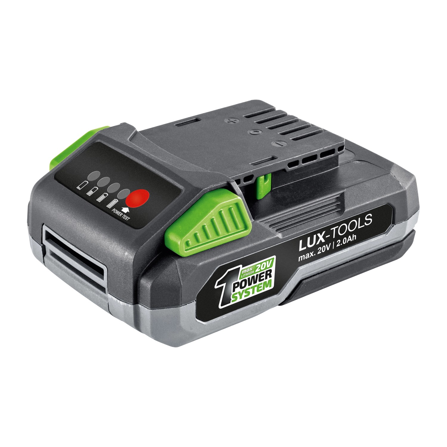 LUX 1 PowerSystem Batteria 20V 2Ah con caricabatterie. Batteria per elettroutensili con indicatore di carica.