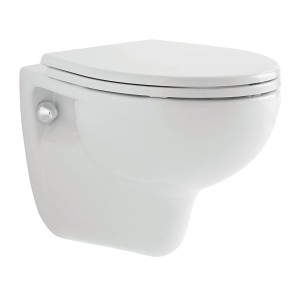 WC sospeso bianco con coperchio. Design moderno per il tuo bagno.