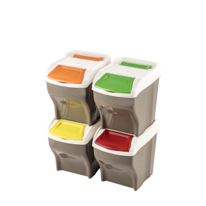 Set di pattumiere t.b.t., grigio, con coperchi colorati (arancione, verde, giallo, rosso)