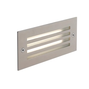 Faretto LED da incasso rettangolare argentato con fessure orizzontali per la luce.