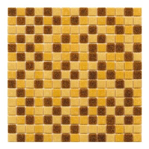 Piastrella a mosaico quadrata nei toni del giallo e del marrone.
