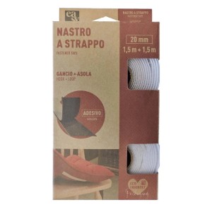 Nastro a strappo adesivo H20 mm bianco 15m gancio + 15m asola