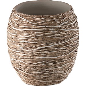 t.b.t. Portaspazzolini: Porta spazzolino rotondo marrone con design avvolgente bianco.