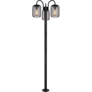 Lampione da esterno Globo nero, 1,8 m, con 3 lampade e aste metalliche. Lampione per giardino e cortile.
