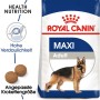 Royal Canin Maxi Adult cibo secco per cani di taglia grande, sacco da 15 kg con immagine di pastore tedesco.