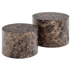 Set di 2 tavolini da salotto in legno Motrik effetto marmo marrone tondo h40 cm