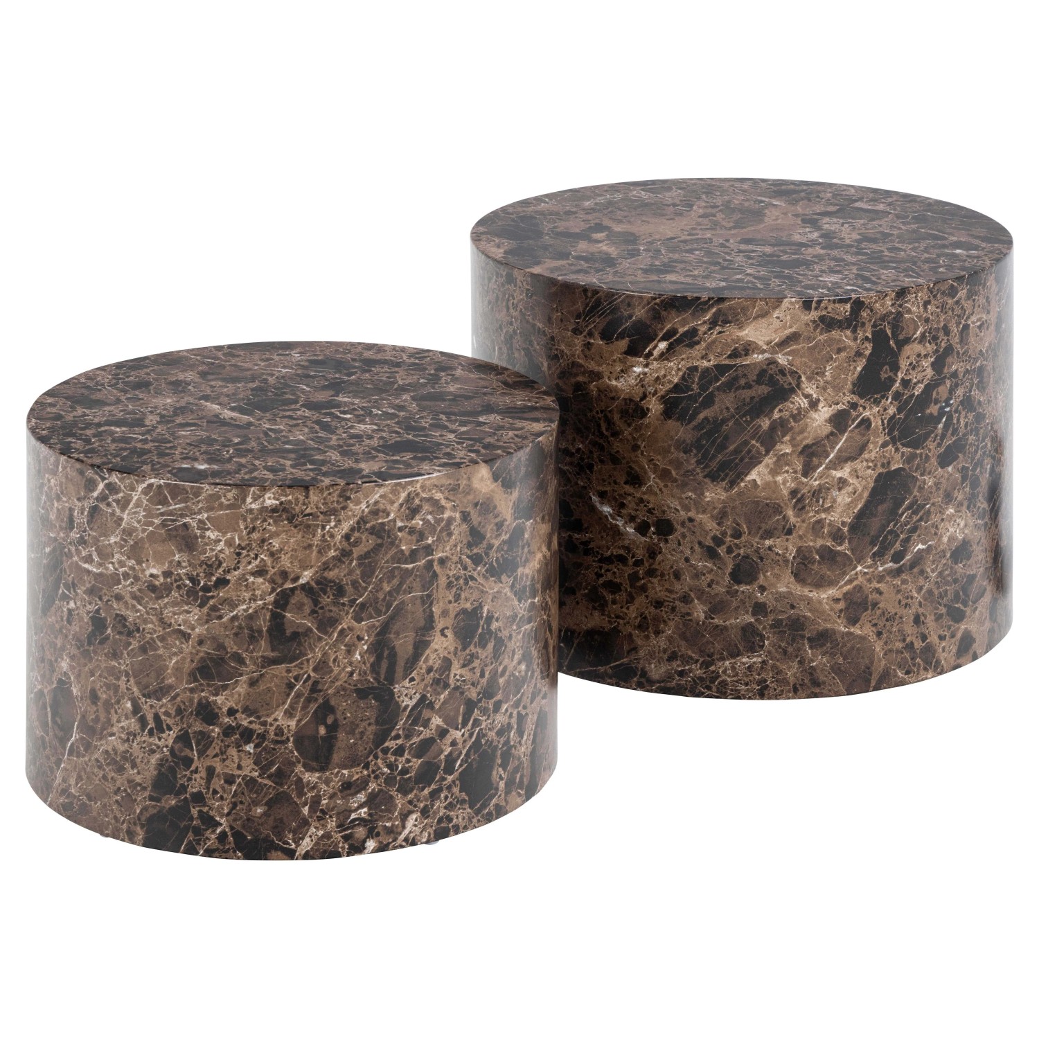 Set di 2 tavolini da salotto in legno Motrik effetto marmo marrone tondo h40 cm_2