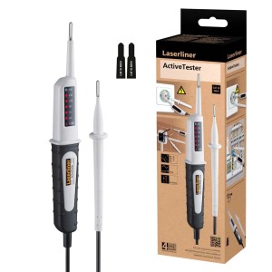 Laserliner ActiveTester tester di tensione con display LED e punta di misurazione.