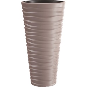 Colonna portapiante color mocca con motivo a onde, alta 75 cm. Vaso decorativo per interni ed esterni.