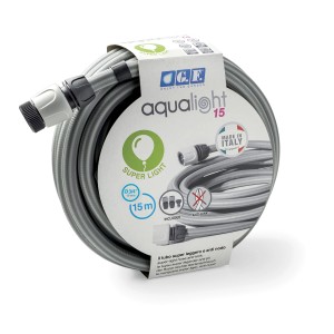Tubo per irrigazione Aqualight 15 grigio arrotolato, 15m, con connettori.