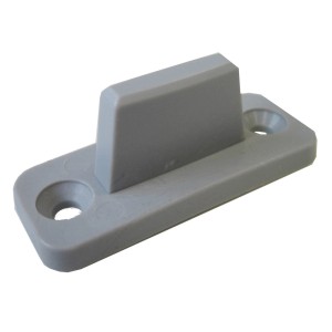 Set di 3 guide di ricambio Hettich grigie in plastica per porte scorrevoli in legno.