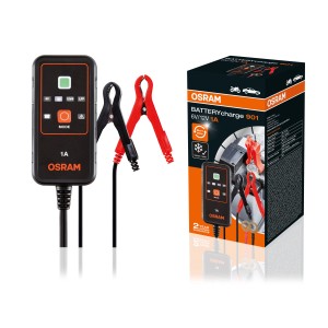 Caricabatterie OSRAM BatteryCharge 901 con cavo di ricarica e morsetti.