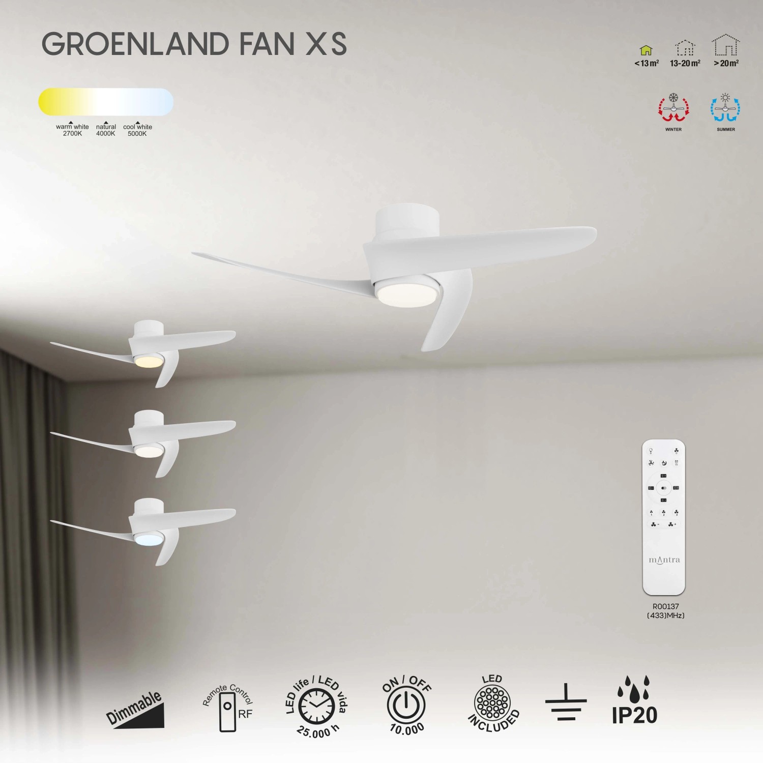 Ventilatore da soffitto con luce LED Groeland 2640 lm 3000/5000 K Ø 79,5x21 cm_5