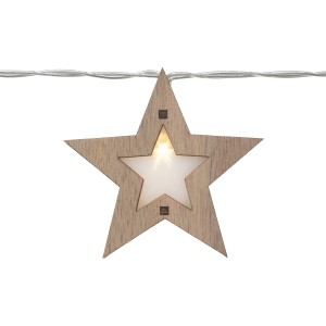Catena luminosa LED con stella in legno, bianco caldo, 1,35 m, per interni, decorazione natalizia.
