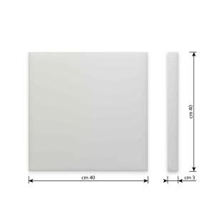 Cuscino t.b.t. bianco, quadrato, 40x40x3 cm, vista laterale e dimensioni.