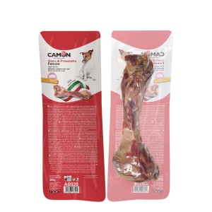 Osso di prosciutto Femore Camon confezionato, snack per cani.