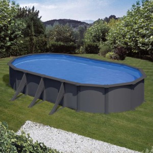 Piscina fuori terra ovale in acciaio antracite Gre 730x375 H 132 cm