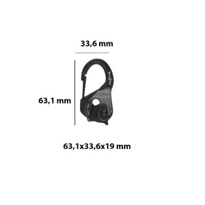 Moschettone nero t.b.t. con dimensioni 63,1 x 33,6 x 19 mm per un fissaggio sicuro.