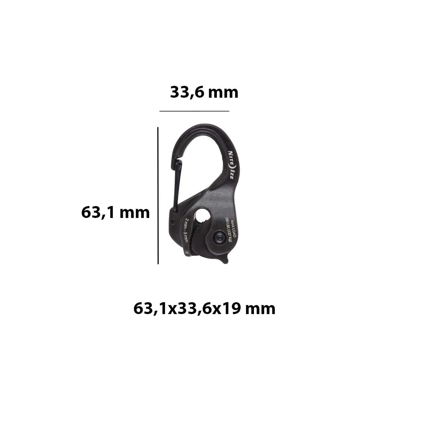 Moschettone nero t.b.t. con dimensioni 63,1 x 33,6 x 19 mm per un fissaggio sicuro.