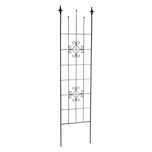 Tutore per piante rampicanti in acciaio grigio scuro, alto 180 cm, con elementi decorativi.