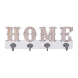 Appendiabiti decorativo con scritta HOME e quattro ganci.